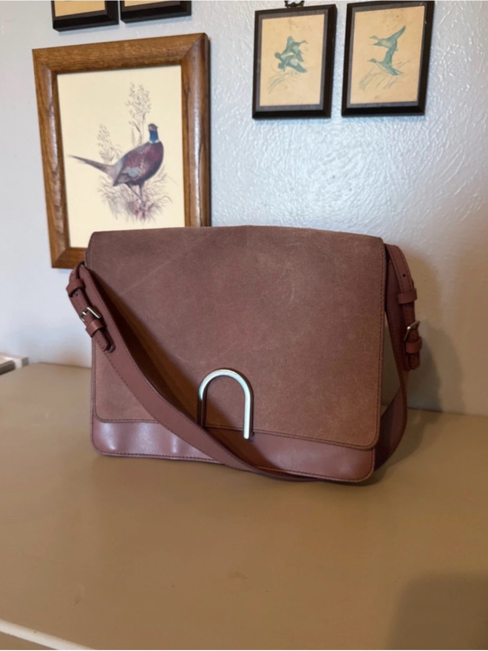 Fossil Finley Mauve Suede & Leather Shoulder Bag